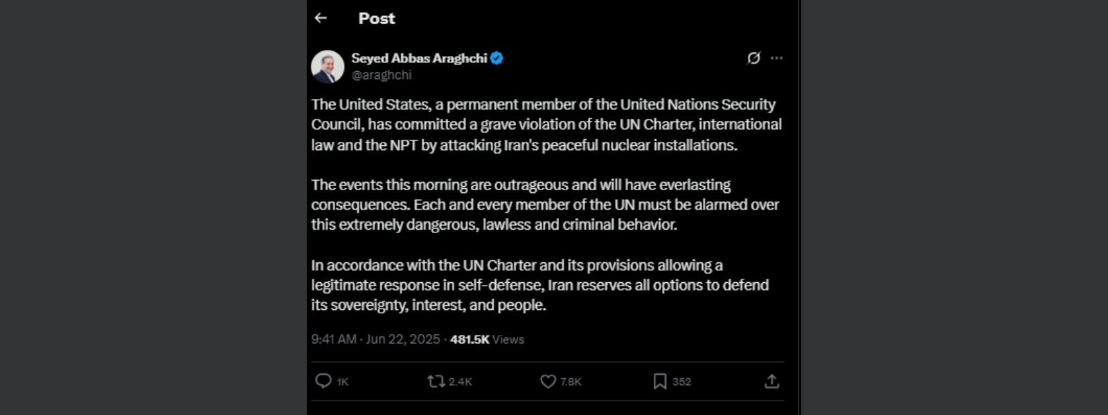 US strikes will have "everlasting consequences"